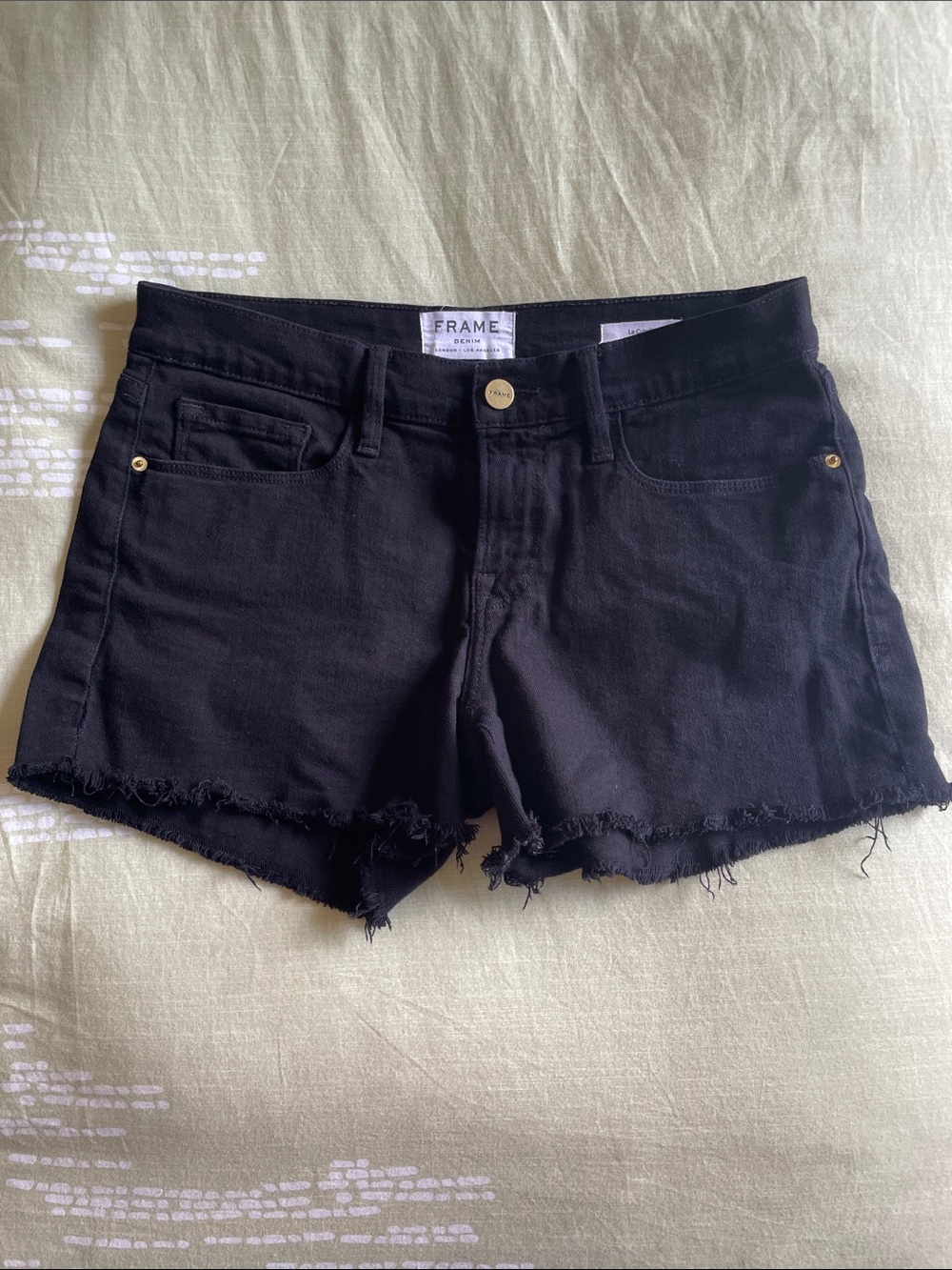 Frame Le Cutoff Denim Black Frayed Hem Jean Shorts